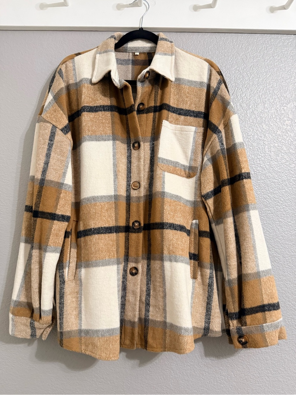 Plaid Shacket Jacket in Cream & Tan
